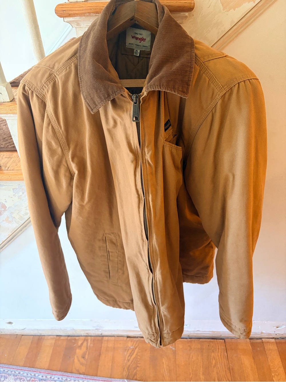 Wrangler Carhartt-Style Jacket in Tan with Brown Corduroy Collar